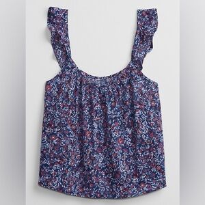 GAP Factory Flutter Sleeve Print Tank Top in Blue Floral Size Small